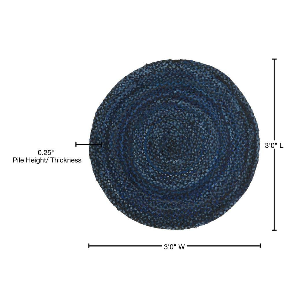 Braided BRD452 Hand Woven Indoor Accent Rug - Navy/Black - 3' Round - Safavieh
