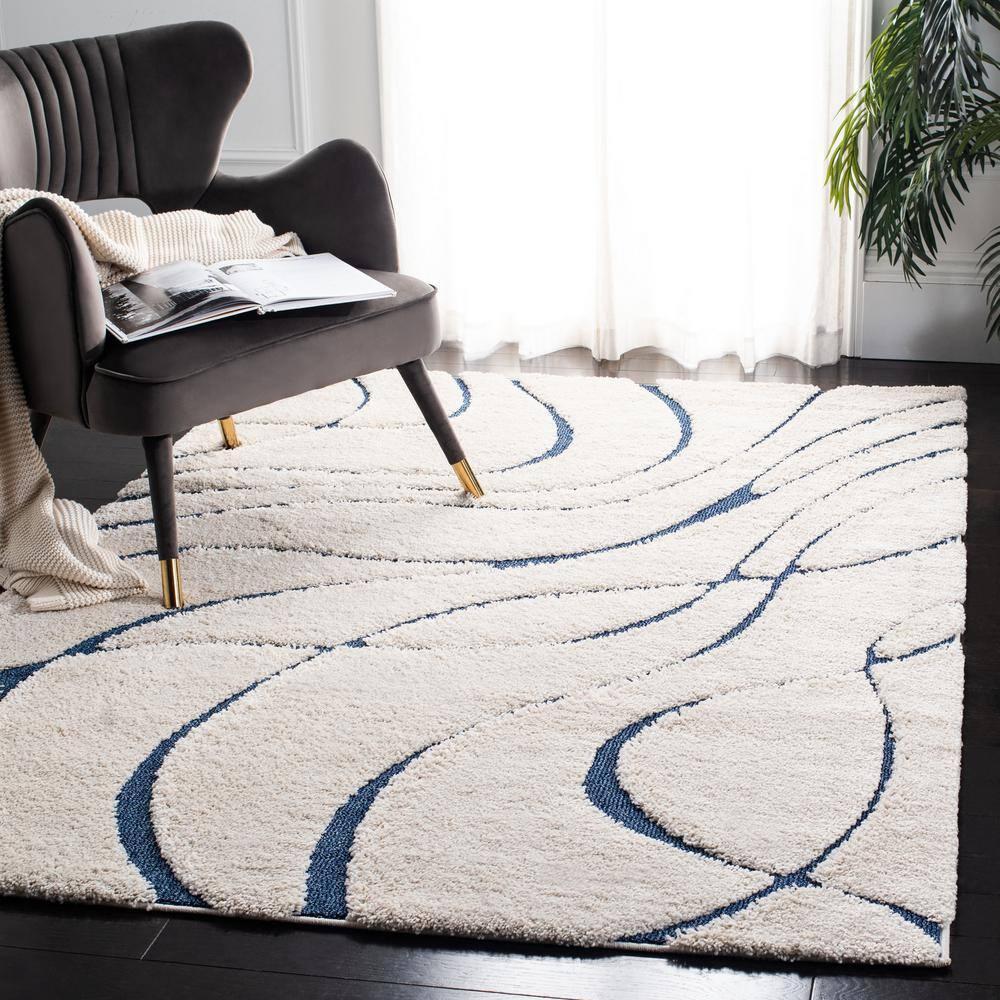 Florida Shag SG471 Power Loomed Indoor Area Rug - Cream/Blue - 9'x9' Square - Safavieh