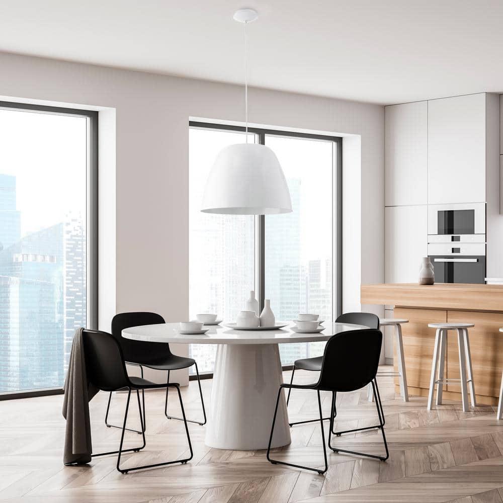 Glossy White Glass Bowl Pendant Light with LED Option