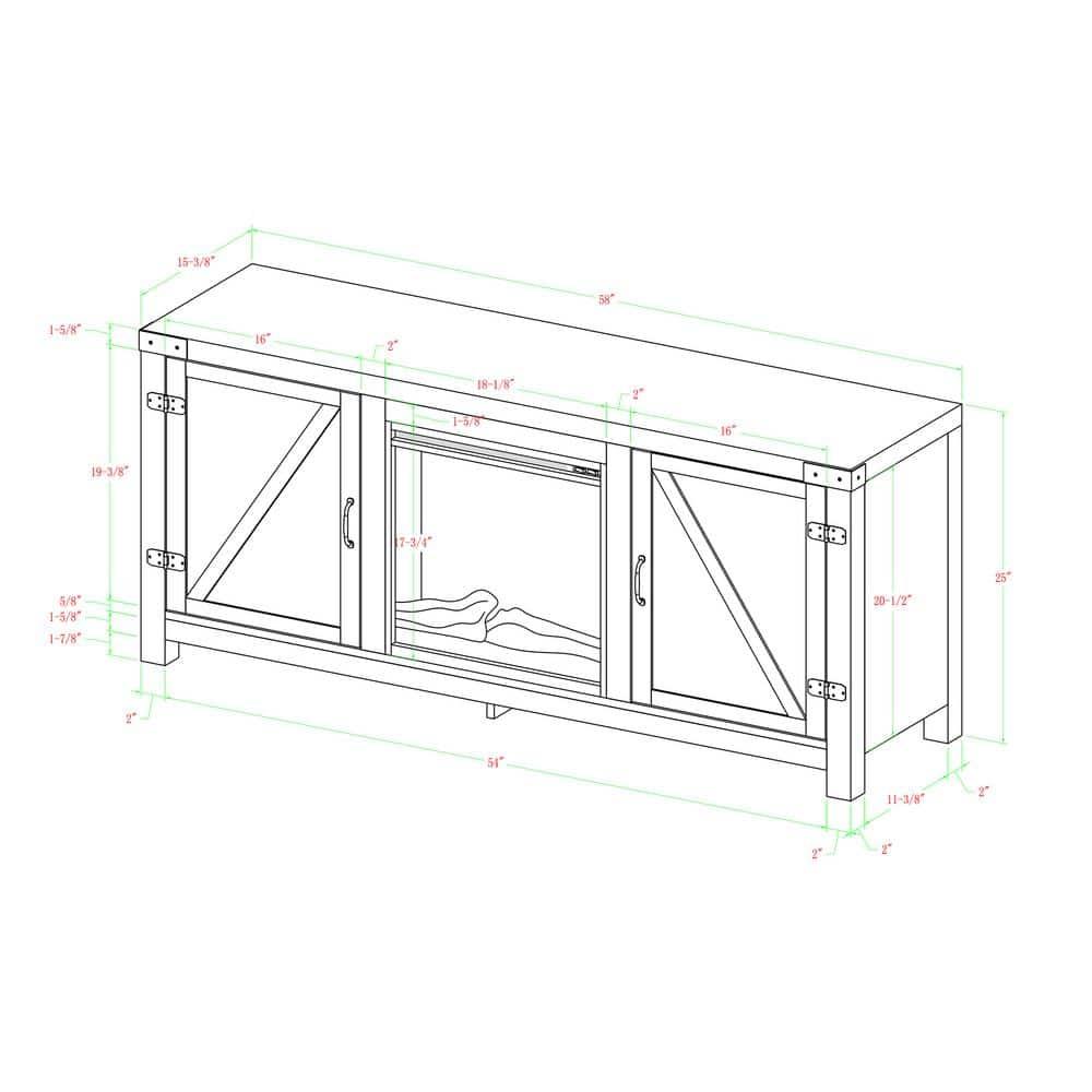 Barnwood 58" Rustic Fireplace TV Stand with Cabinet
