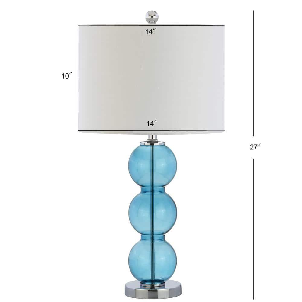 JONATHAN Y Bella 27" Glass Triple-Sphere LED Table Lamp, Sky Blue/Chrome (Set of 2)