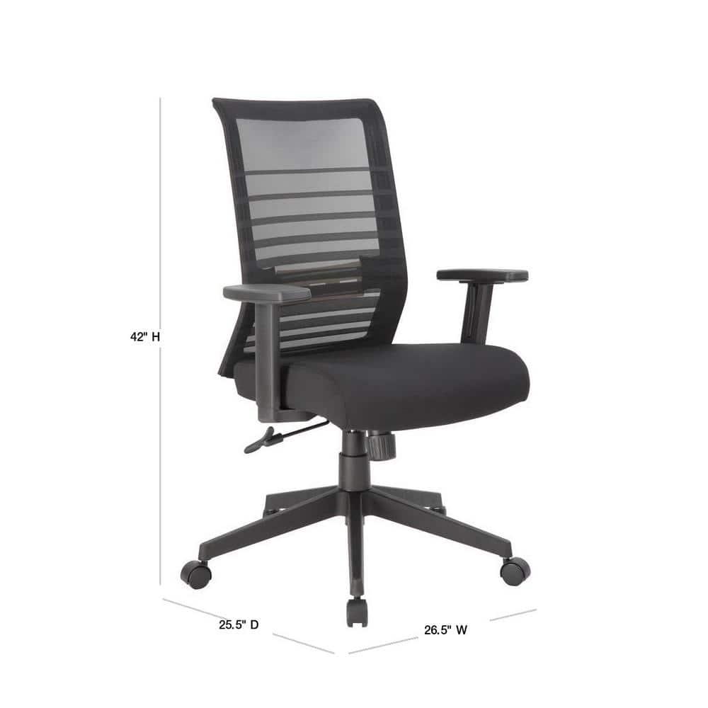 Linear Mesh Task Chair Black - Boss Office Products: Synchro-Tilt, Adjustable Arms, 275lbs Capacity