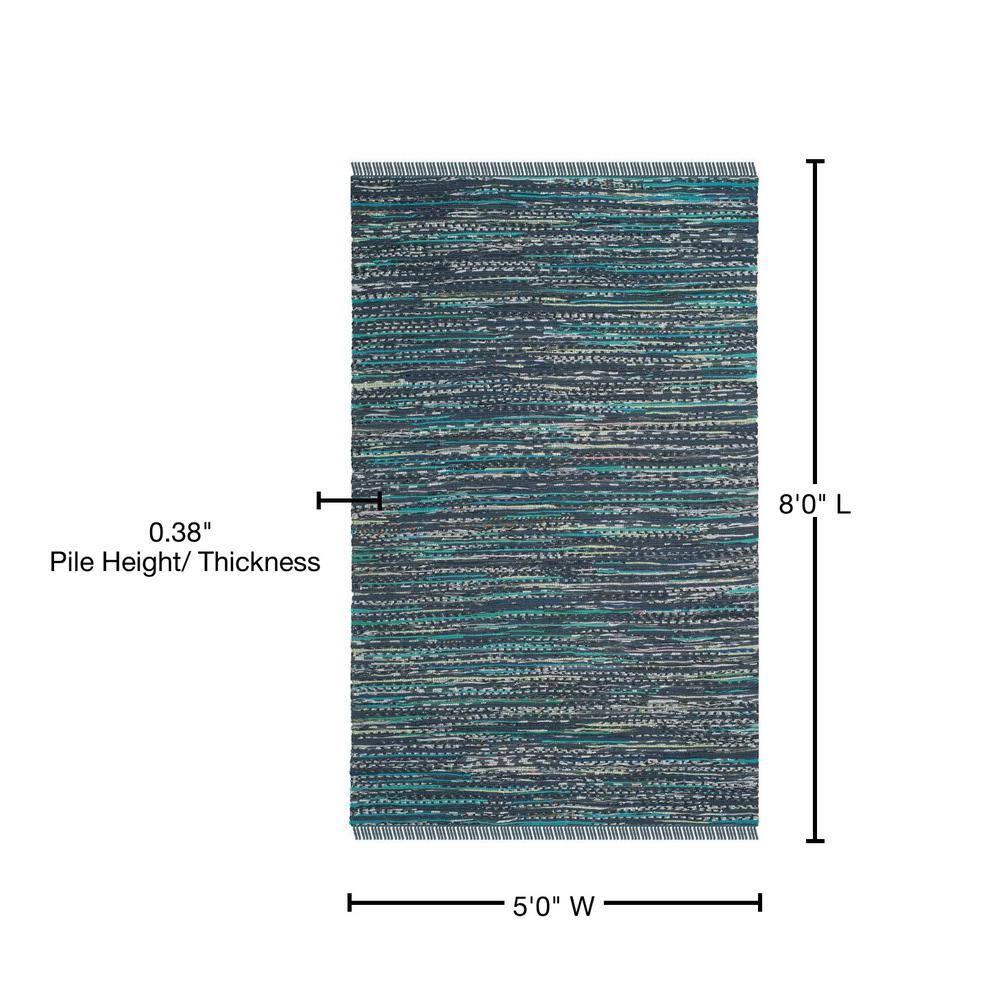 Rag Rug RAR121 Hand Woven Indoor Area Rug - 5'x8' - Ink/Multi - Safavieh
