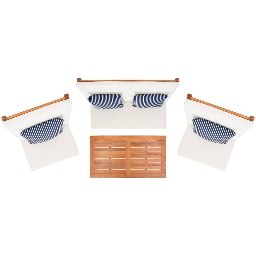 Chaston 4 Piece Living Set - Indoor/Outdoor - PAT7044 - Natural/Beige + Thin Stripe Pillow - Safavieh