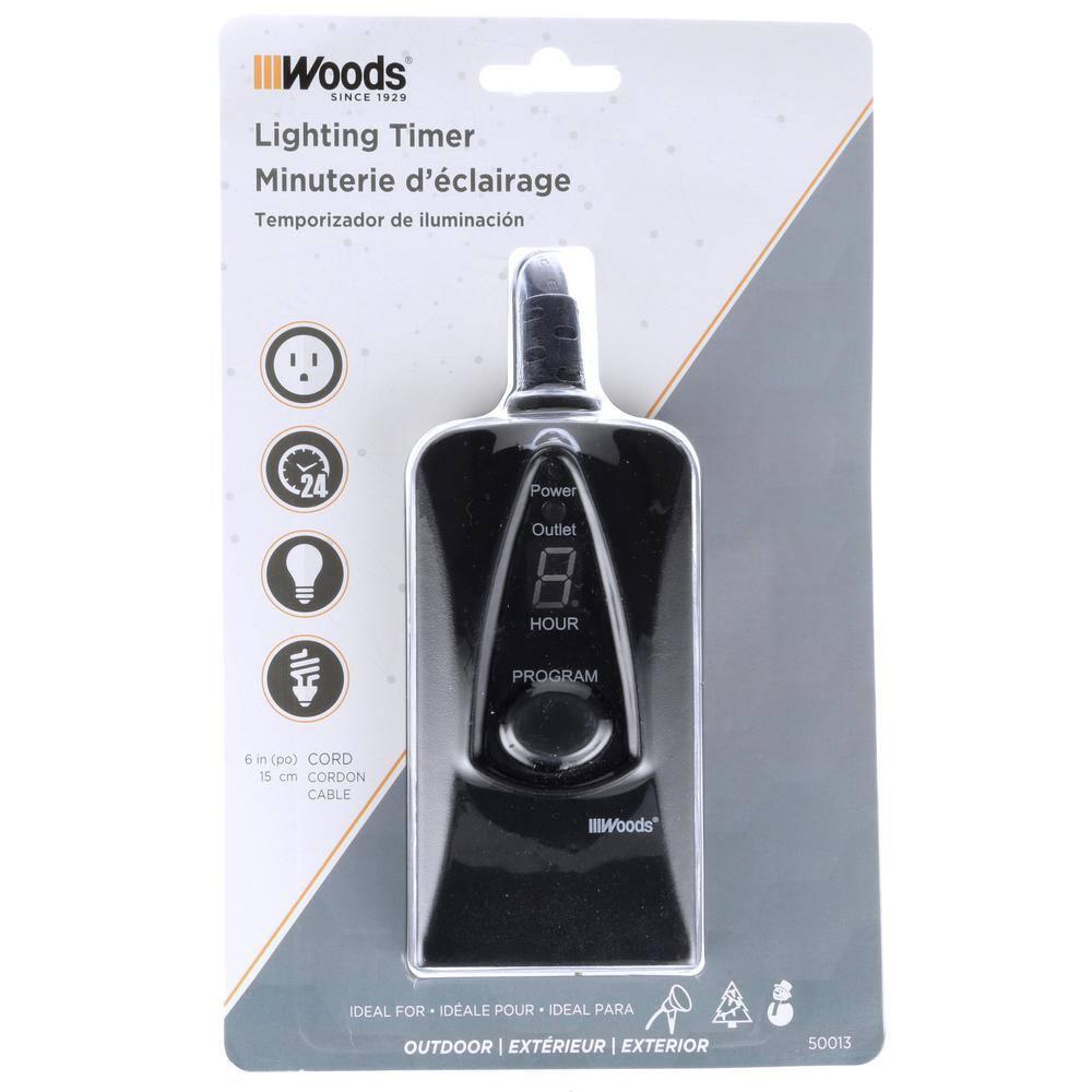 Woods 50013WD 24-Hour Dusk to Dawn Lighting Timer with Photocell and Digital Display