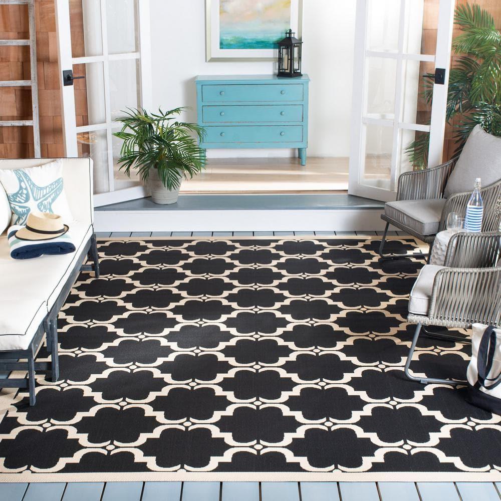 SAFAVIEH Courtyard Estelle Geometric Indoor/Outdoor Area Rug, 9' x 12', Black/Beige