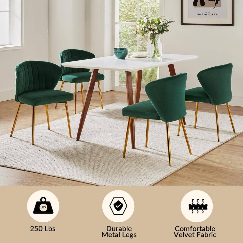 Home Kitchen Velvet Dining Chairs Set of 2 Upholstered Side Chairs Accent Channel Tufted Metal Legs Living Room Bedroom Green