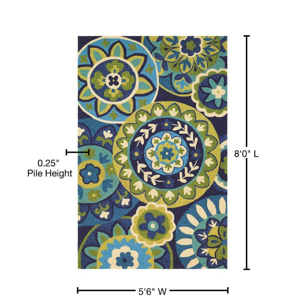 Couristan Covington Rip Tide Ocean-Green Indoor / Outdoor Area Rug, 5'6" x 8'