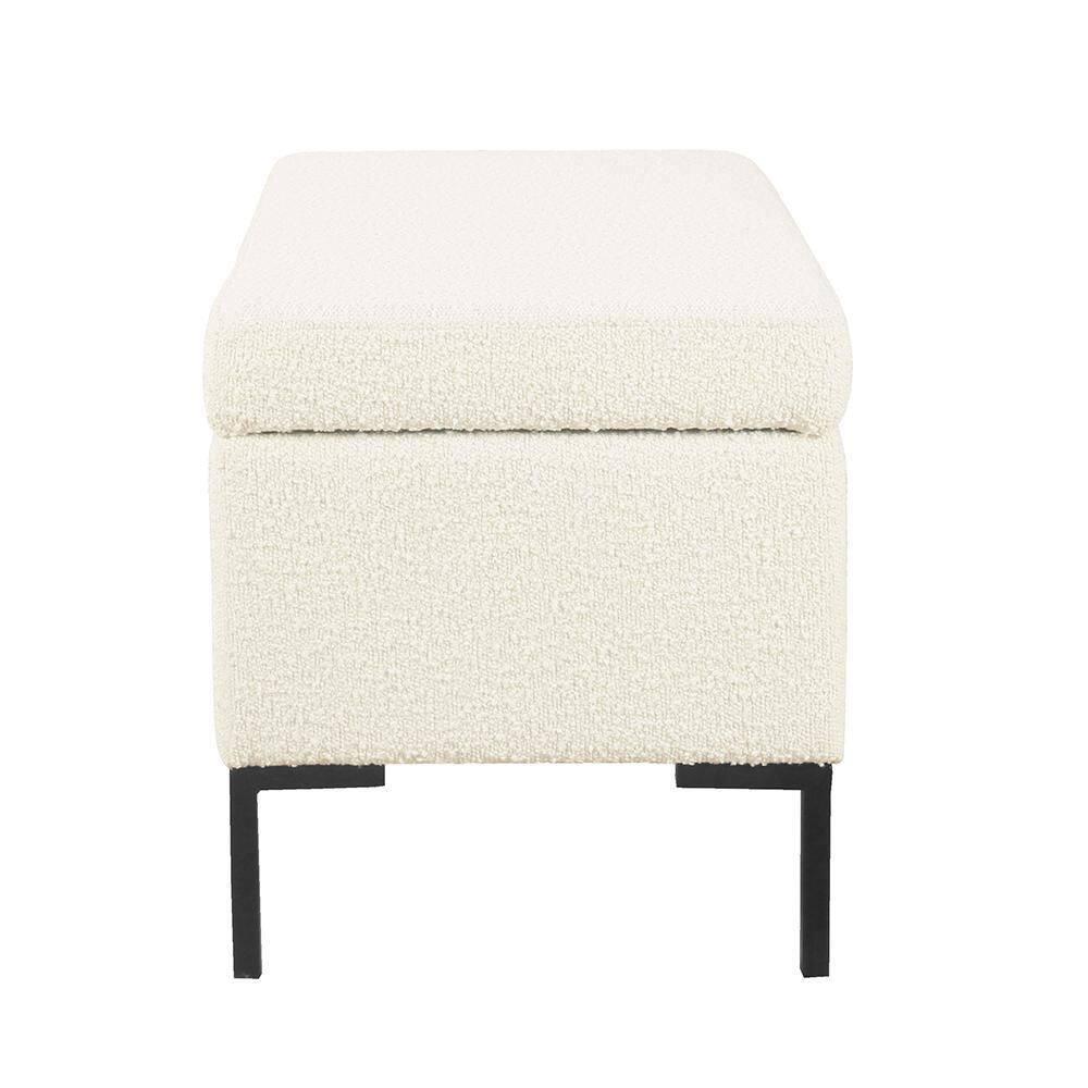 Medium Storage Bench with Metal Legs Cream Boucle - HomePop: Upholstered Rectangle for Modern Decor, Seats 2