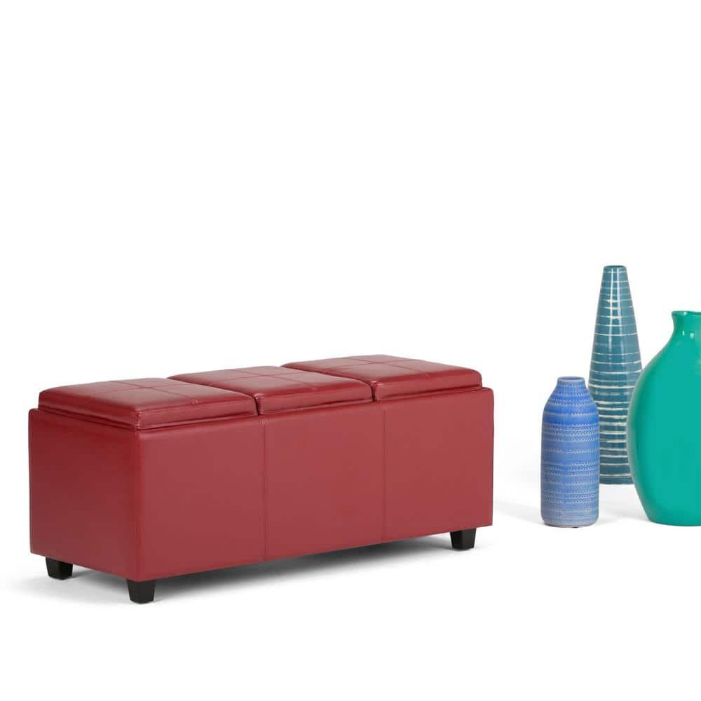 Simpli Home Avalon 42"W Upholstered Storage Ottoman with 3 Flip-Over Serving Trays