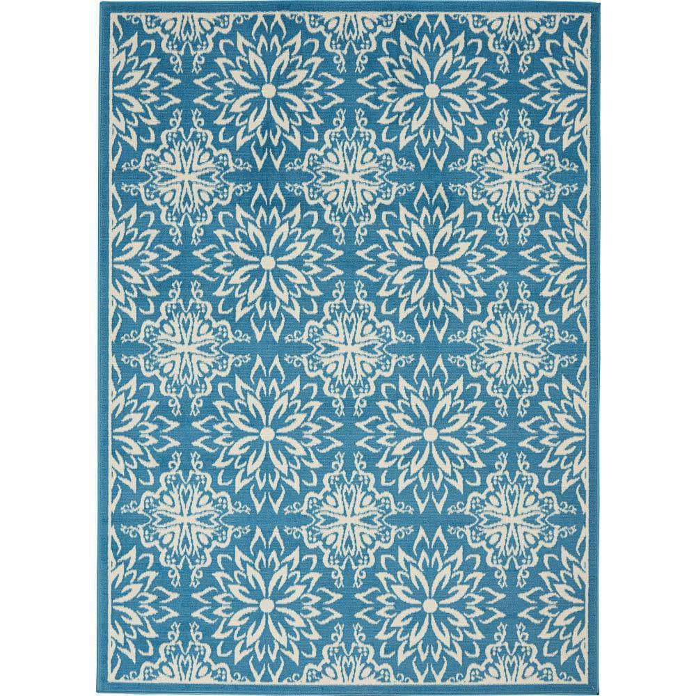 Nourison Jubilant Floral Ivory/Blue 5'3" x 7'3" Area Rug, (5x7)