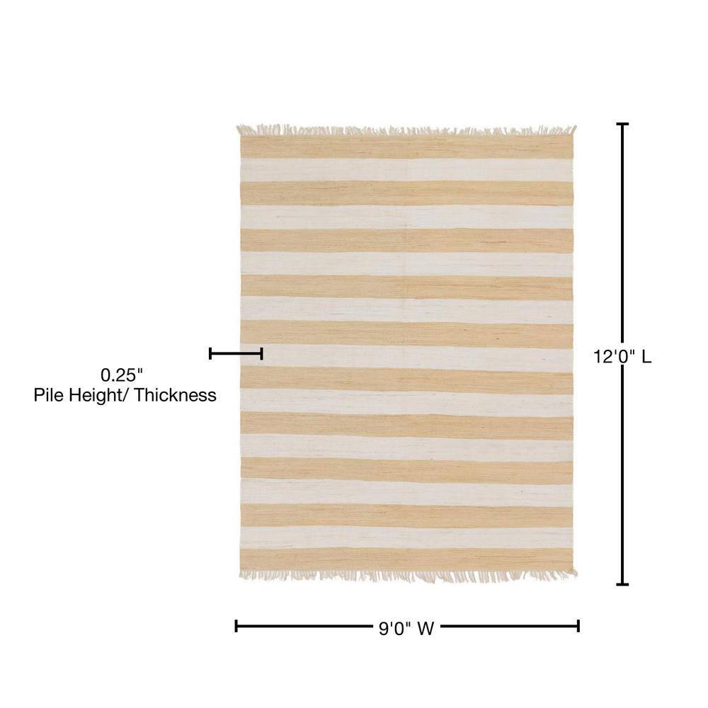 Unique Loom Chindi Rag Collection Area Rug - Striped (9'  x 12' 2" Rectangle Beige/Ivory)