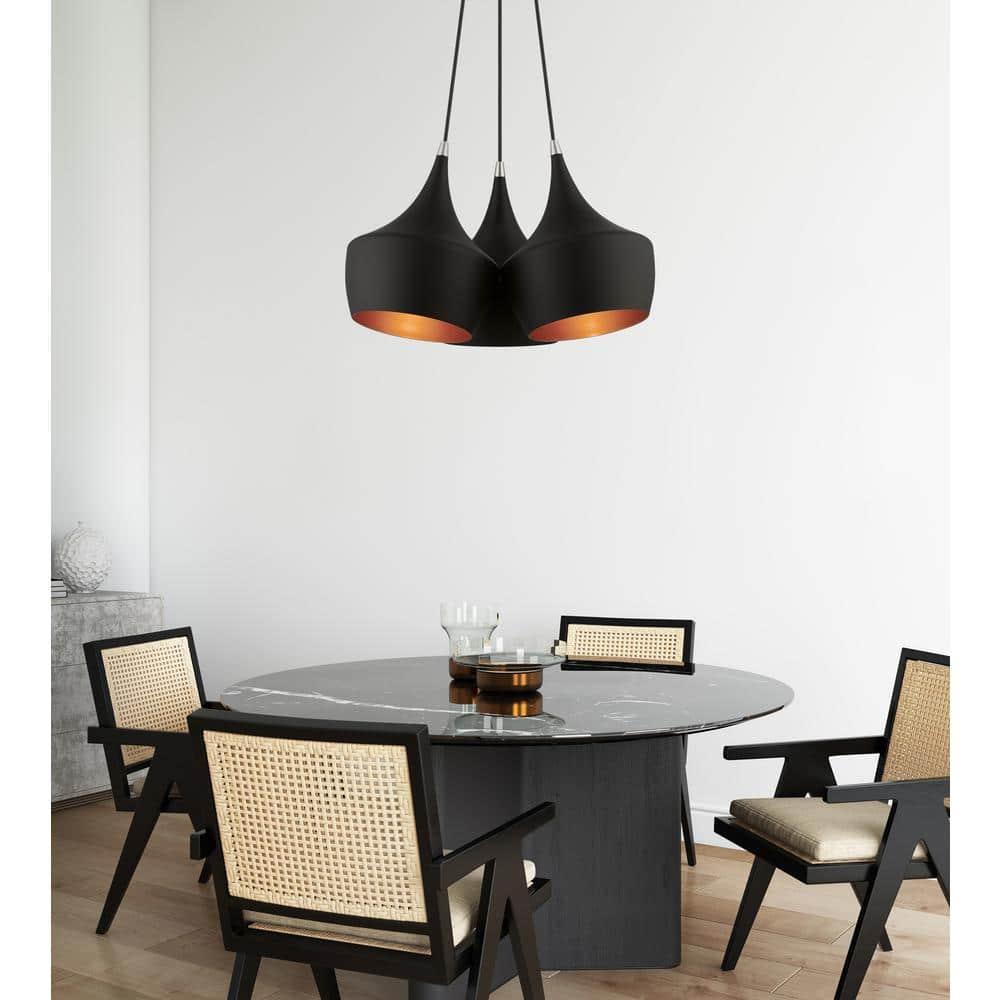 41083-04-Livex Lighting-Waldorf - 3 Light Cluster Pendant In Mid Century Modern Style-18.5 Inches Tall and 20.5 Inches Wide-Black Finish
