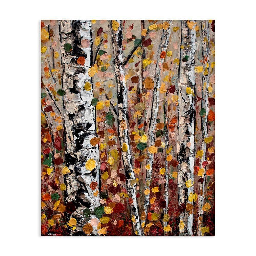 Stupell Industries " Autumn Birch Trees Abstract Leaves " by Jen Seeley Painting Print