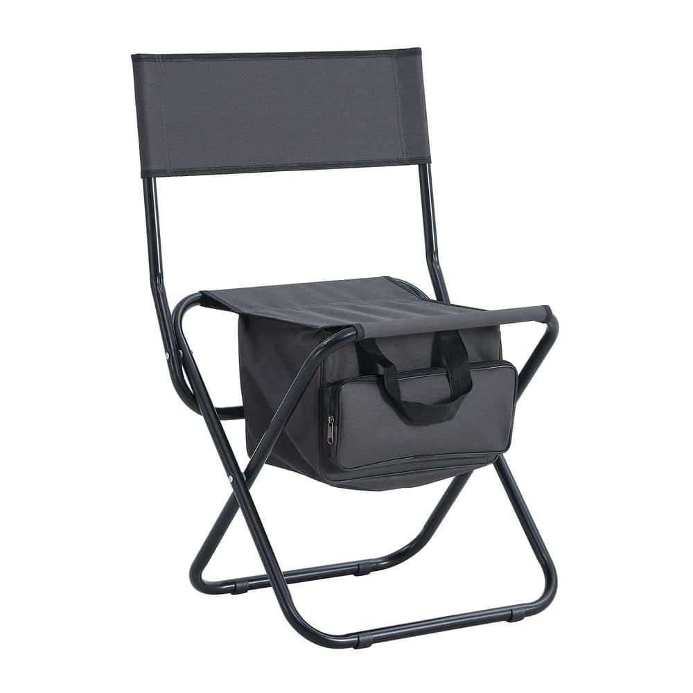 Gray Portable Steel Folding Camping Chair with Storage Bag