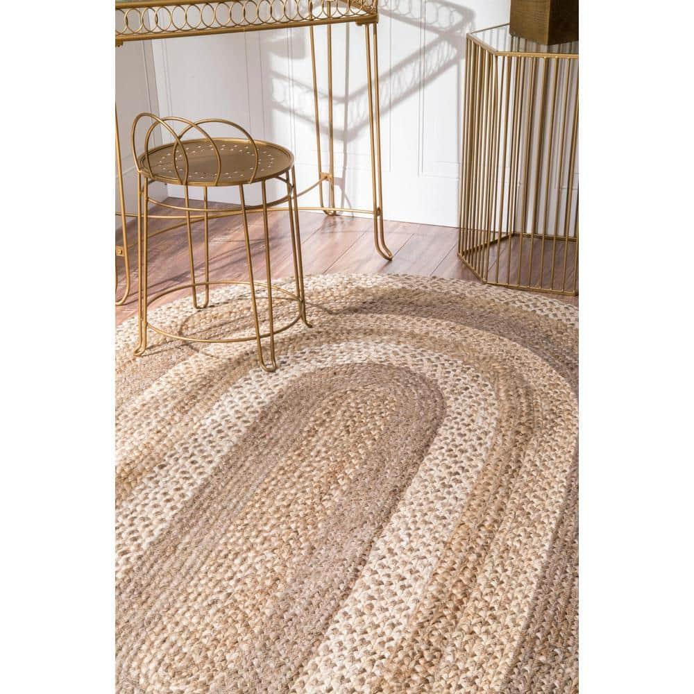 nuLOOM Charlene Braided Border Jute Area Rug, Oval 3' x 5', Natural