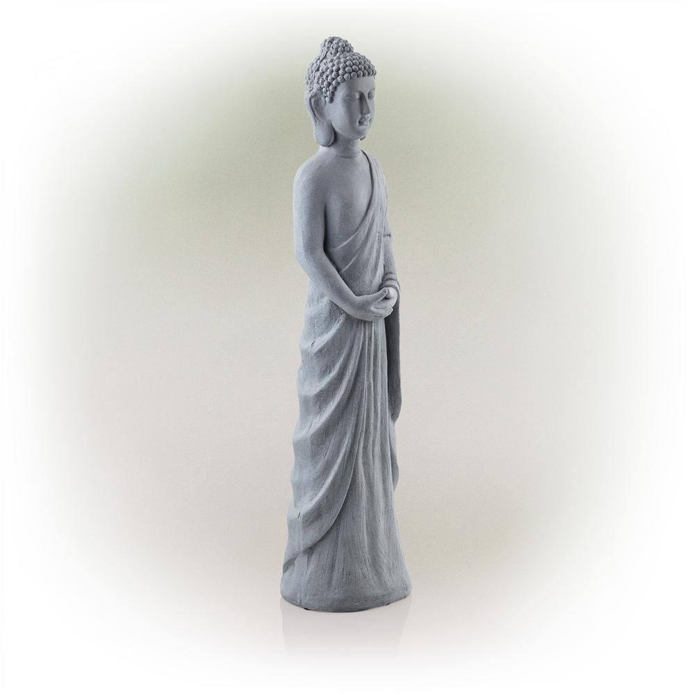 32" Magnesium Oxide Standing Buddha Statue Gray - Alpine Corporation: Outdoor Decor, Garden Accent