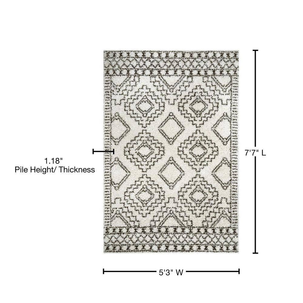 Nuloom Lacey Trellis 5x8 Shag Indoor Area Rug for Living Room Bedroom Dining Room Nursery, Off White/Charcoal