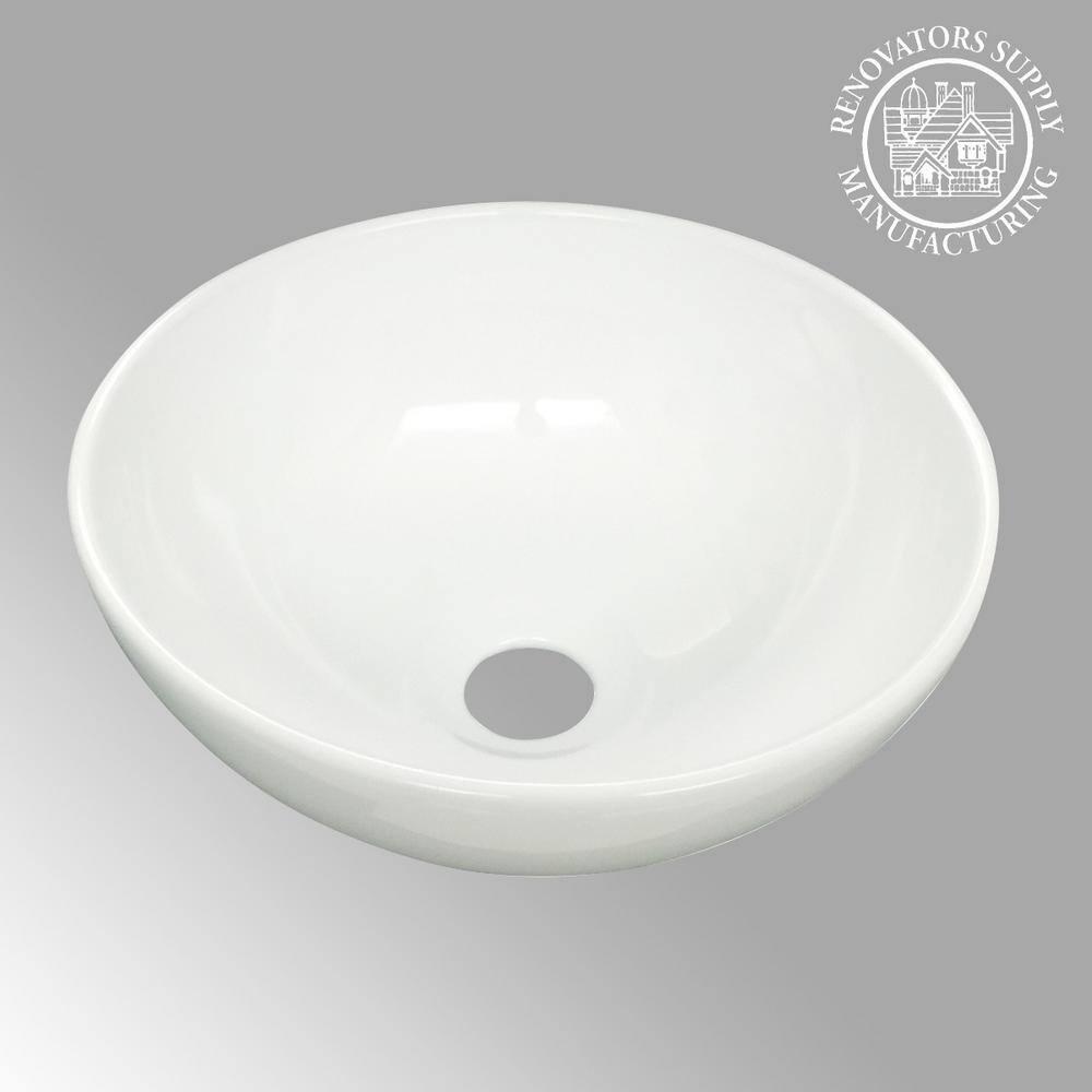 White Round Above Counter Bathroom Sink Ceramic Vanity Vessel Sink
