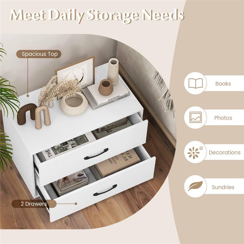 LOKO 2-Drawer Stackable Dresser, Lateral File Cabinet with Metal Handle, Horizontal Storage Cabinet with Anti-Topping Kits, Stacking Drawer Chest for Living Room, Study, Office (1, White)