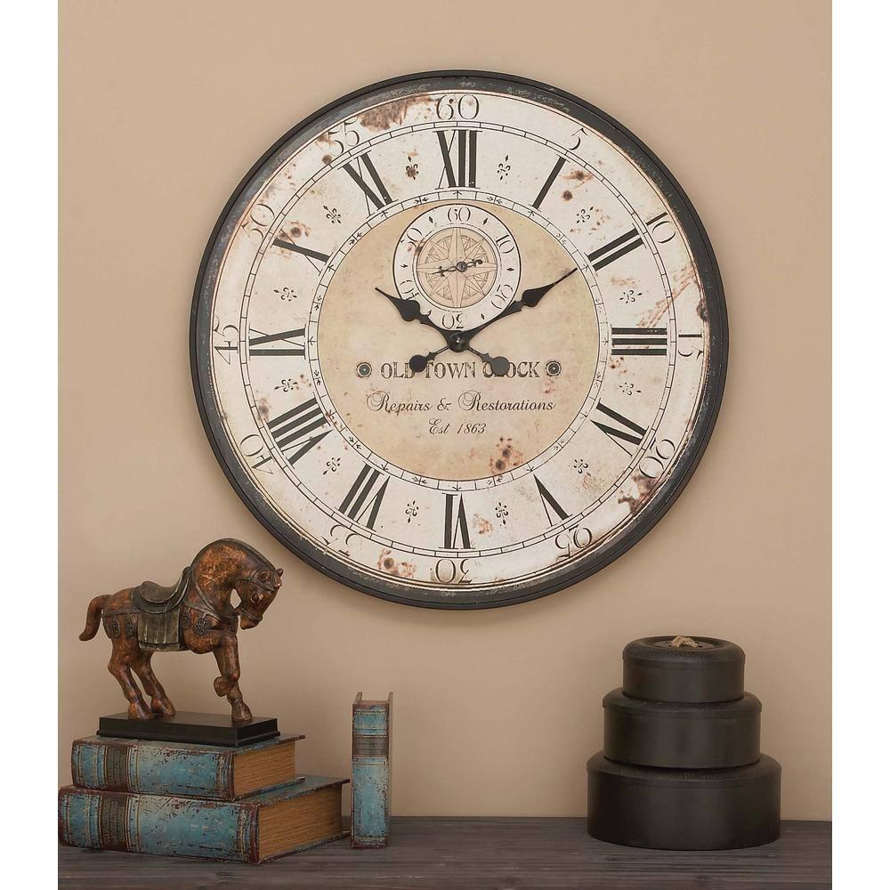 Vintage Wood Wall Clock with Typography Brown - Olivia & May