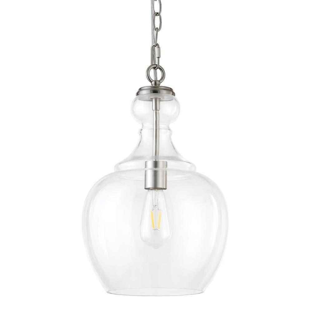 Evelyn&Zoe 11" Brushed Nickel Finish Metal/Glass Pendant
