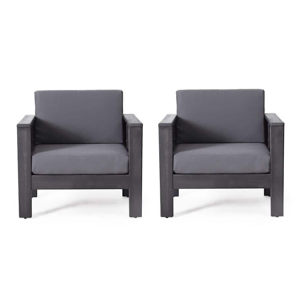 Lithonia Acacia Wood Outdoor Club Chairs with Cushions, Set of 2, Dark Gray