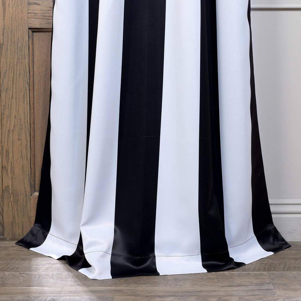 Awning Black & Fog White Stripe Blackout Room Darkening Curtain (1 Panel), Awning Black & Fog White, 50W X 96L