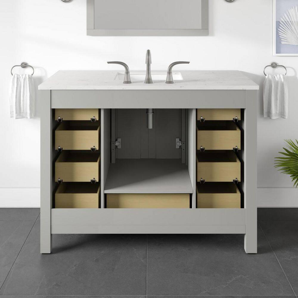 Eviva Aberdeen 42"W x 22"D Gray Bathroom Vanity with White Carrara Quartz Countertop and Undermount Porcelain Sink