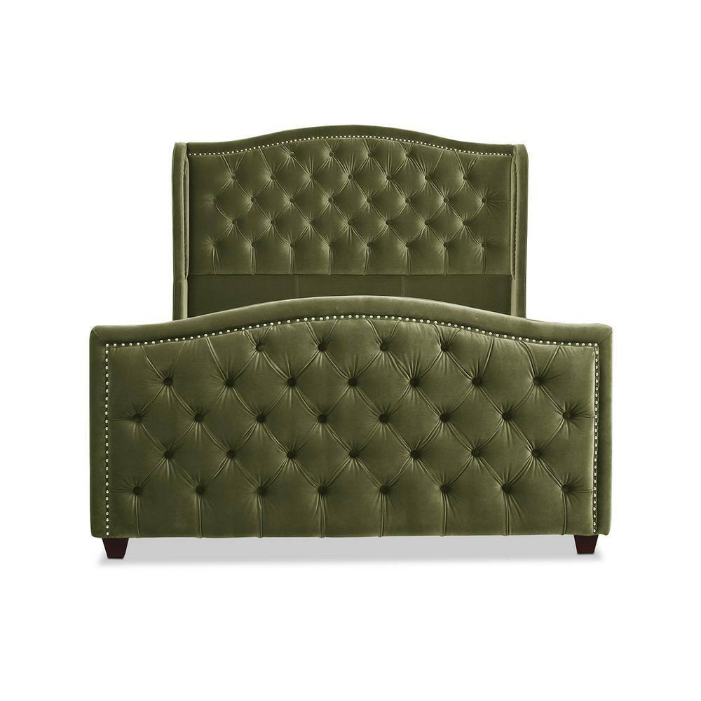 Jennifer Taylor Home Marcella Tufted Wingback Queen Bed Olive Green