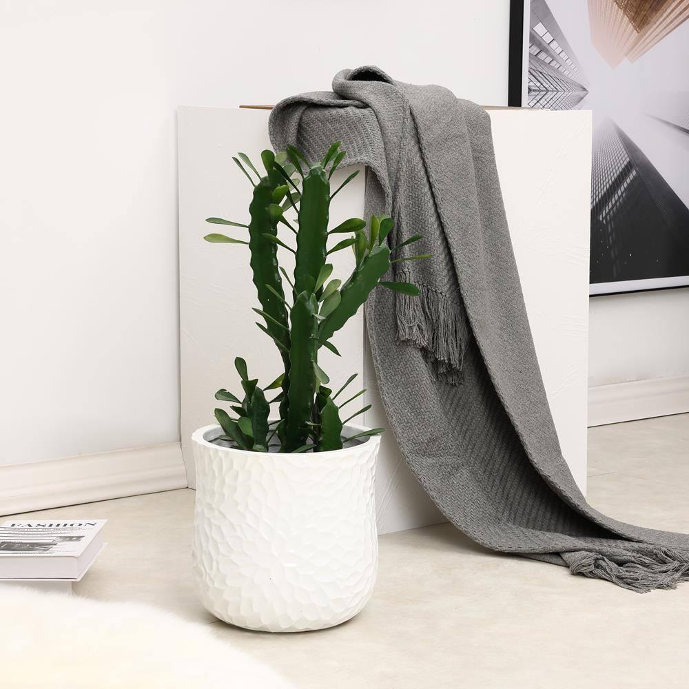 LuxenHome White MgO Floral Round Planter