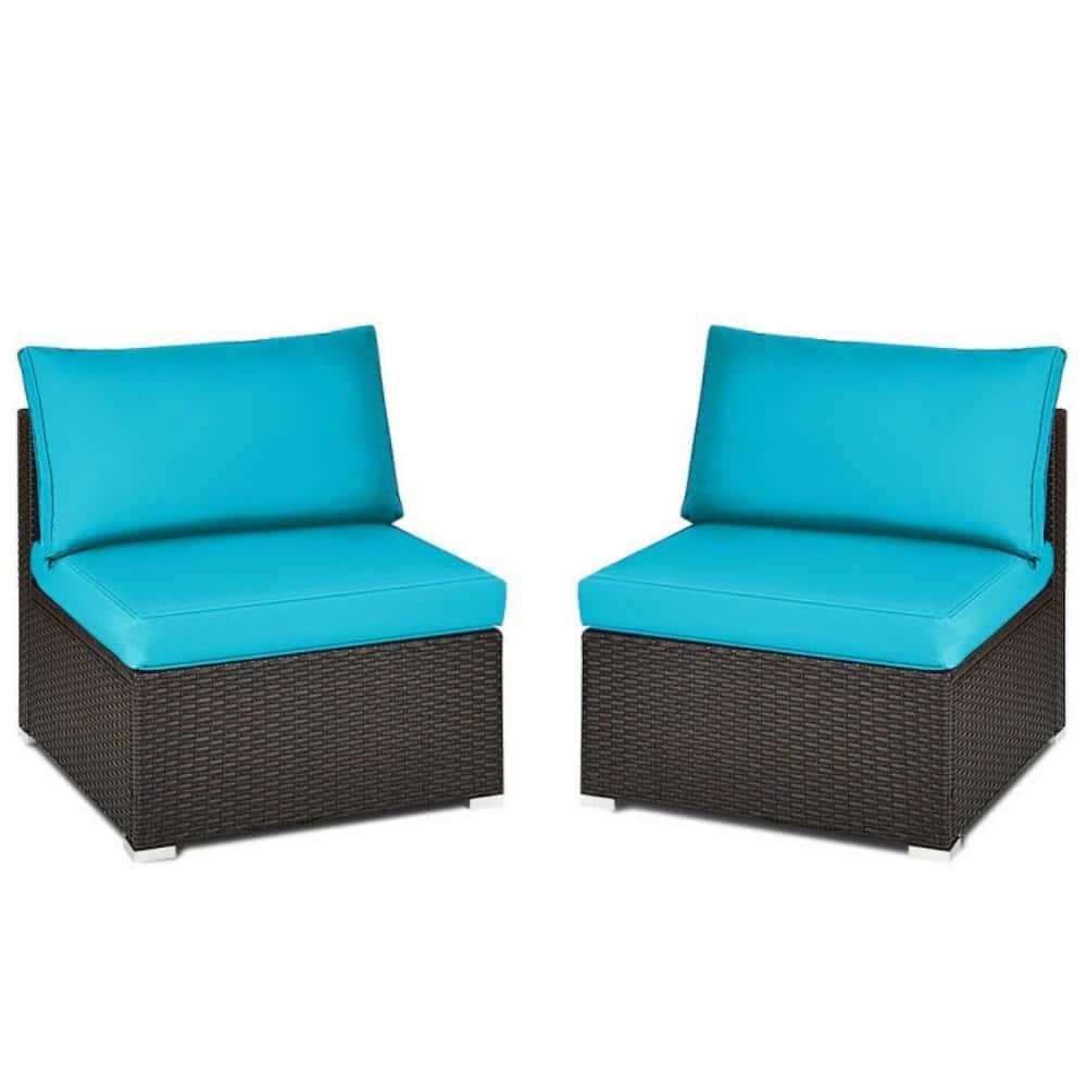 Ivy Bronx Howells 2 Pieces Patio Rattan Armless Sofa Set with Cushions (Set of 2)