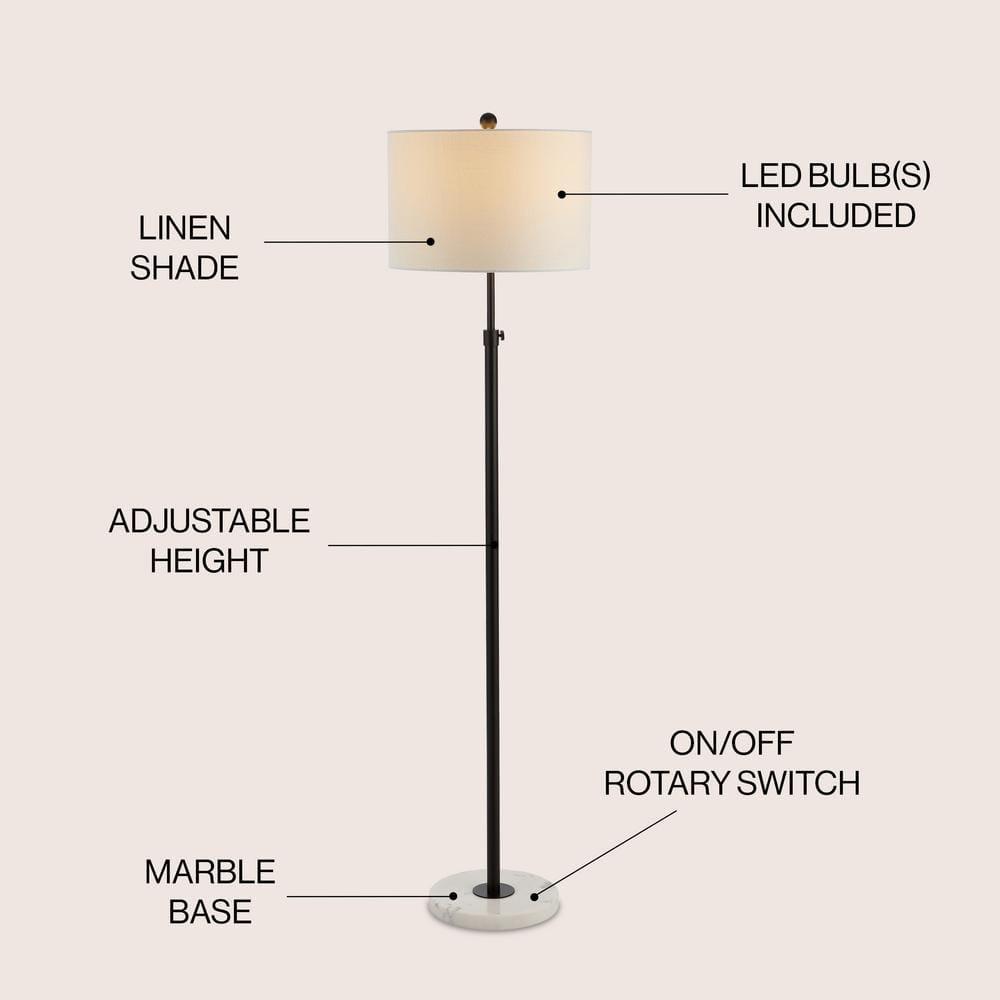 JONATHAN  Y June Metal/Marble Adjustable Modern Glam 66-in Oil Rubbed Bronze Shaded Floor Lamp