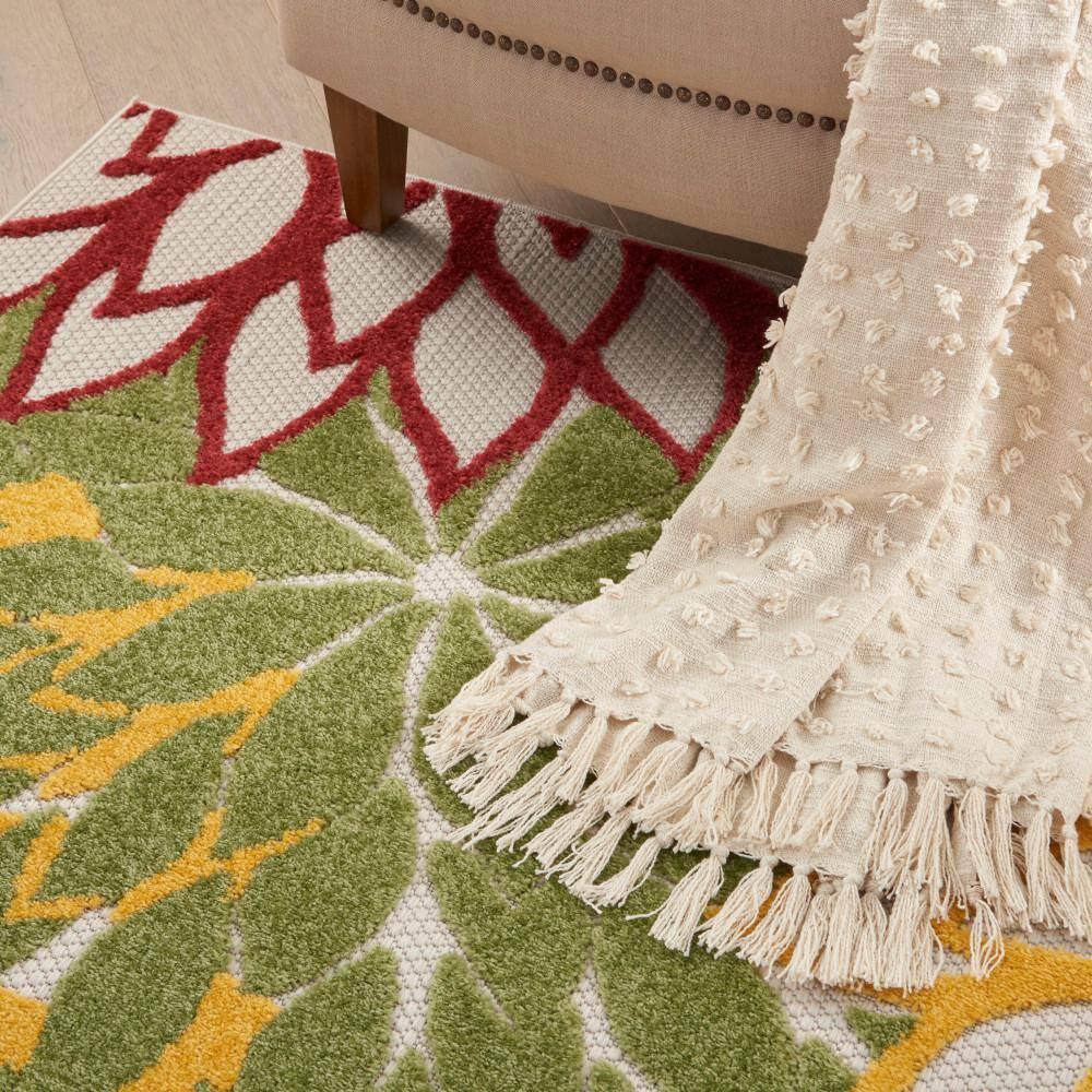 Nourison Aloha Floral Bloom Flatweave High-Low Indoor Outdoor Area Rug Red Multi Colored 3'6" x 5'6"