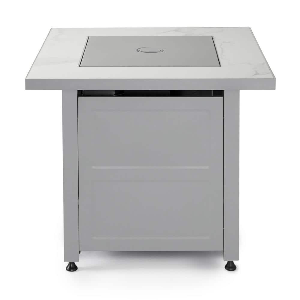 Mr. Bar-B-Q Endless Summer All Weather Outdoor Fire Pit Table with Faux Marble Finish, Black Glass