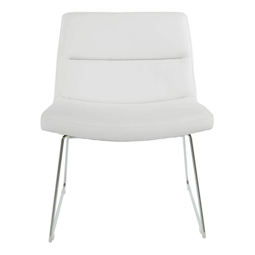 Thompson Chair in White Faux Leather with Chrome Sled Base