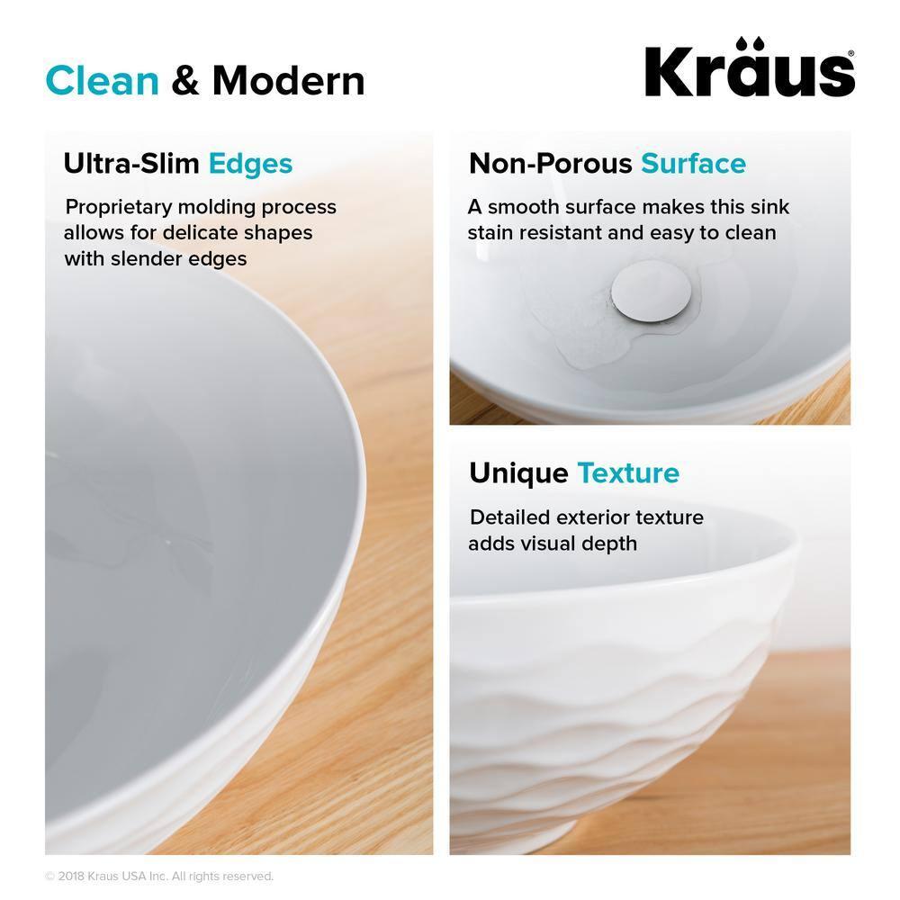 KRAUS Viva™ Thin Porcelain Ceramic Vessel Bathroom Sink with Pop-Up Drain