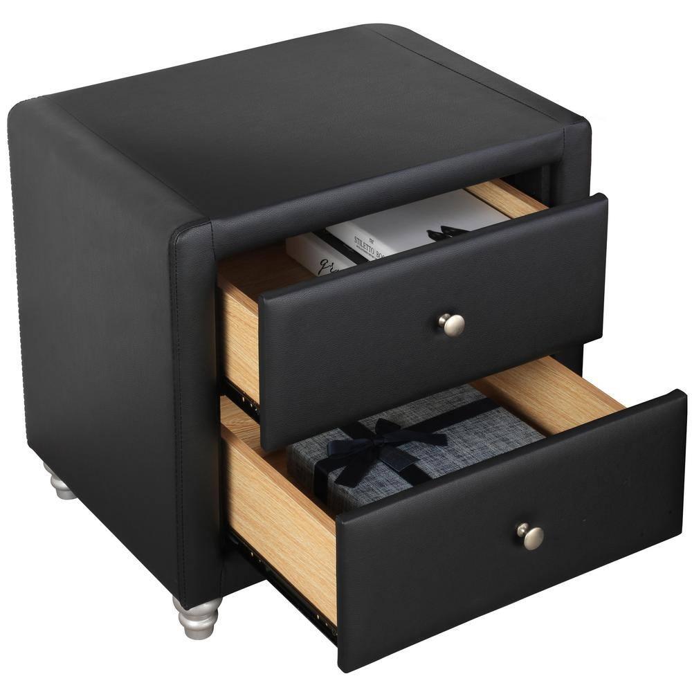 Camden Isle Upholstered 2 Drawer Nightstand in Black Faux Leather