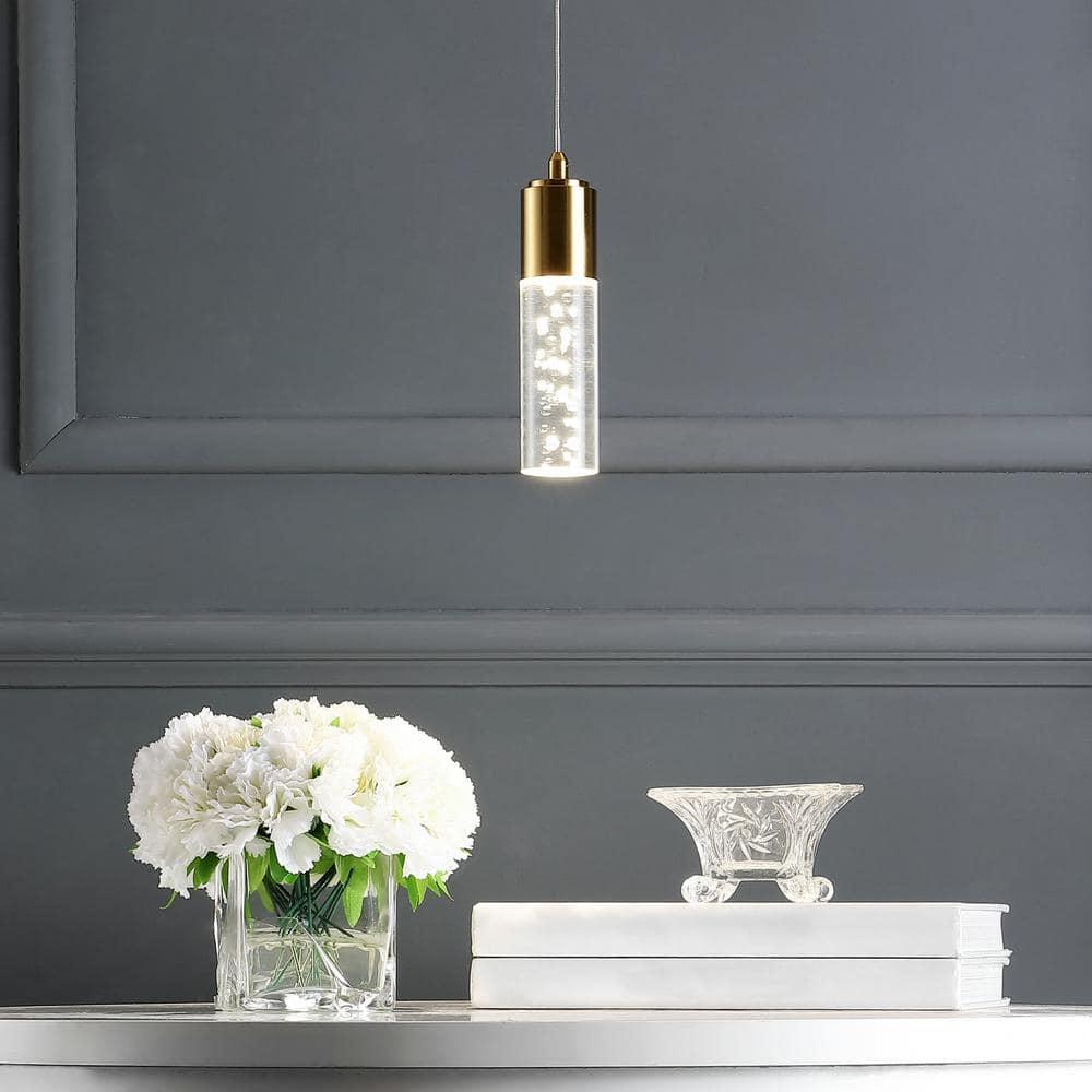 JONATHAN Y Cristal 1-Light Bubble Acrylic/Iron Modern Minimalist Integrated LED Pendant, by JONATHAN  Y - 1 Light Gold