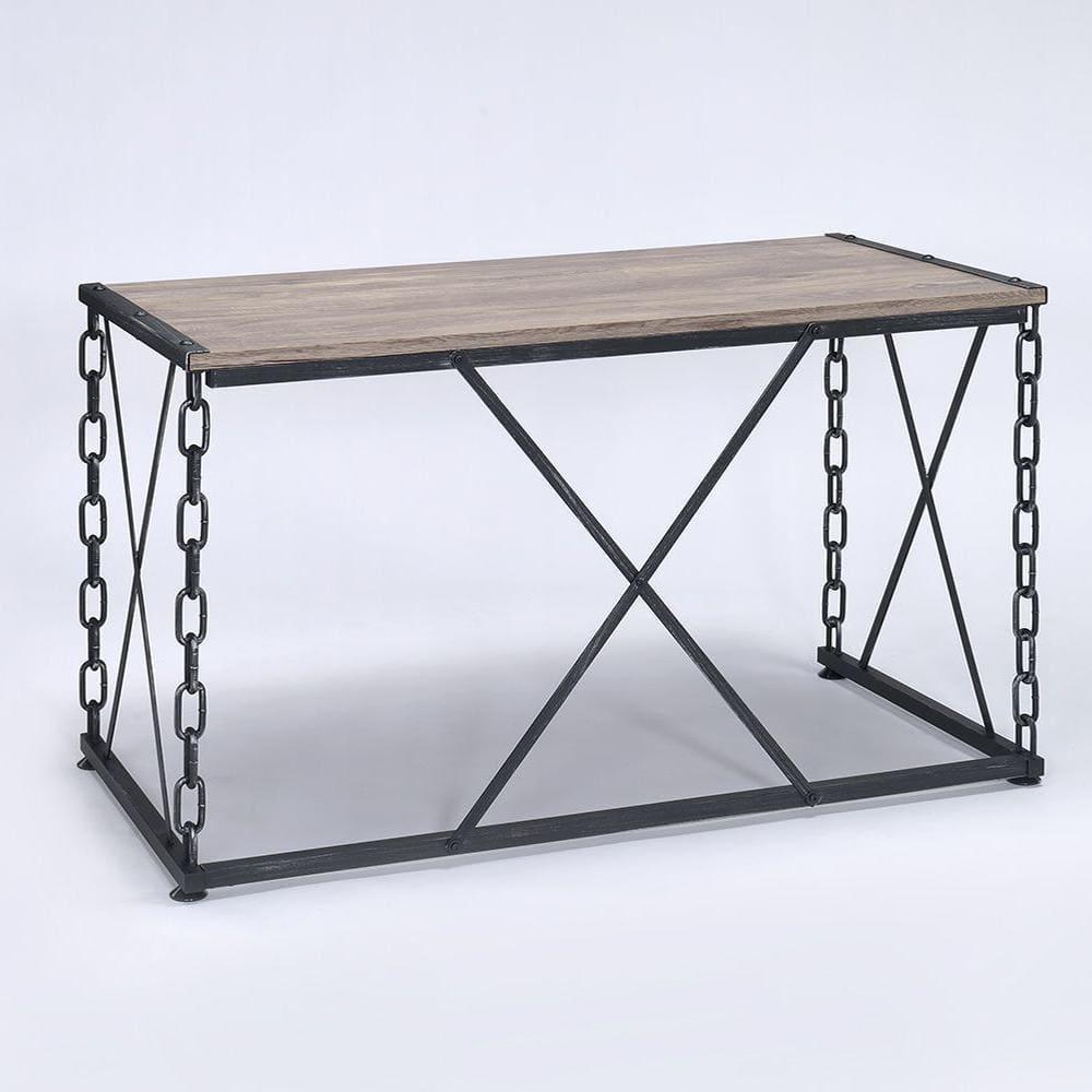 Acme Furniture 48" Jodie Console Table Rustic Oak and Antique Black Finish: Melamine Veneer, Metal Frame, Spot Clean