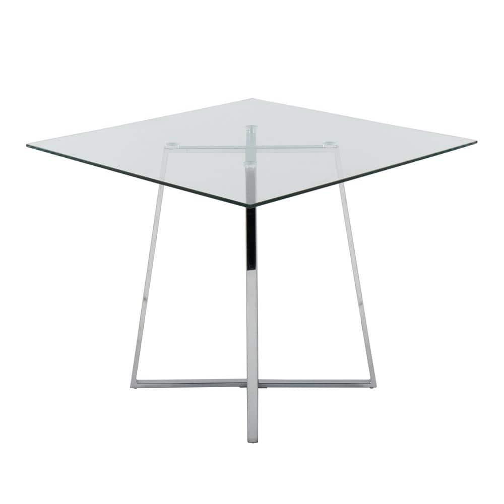 36" Cosmo Square Dining Table Chrome/Clear Glass - LumiSource: Modern Pedestal, Seats 4