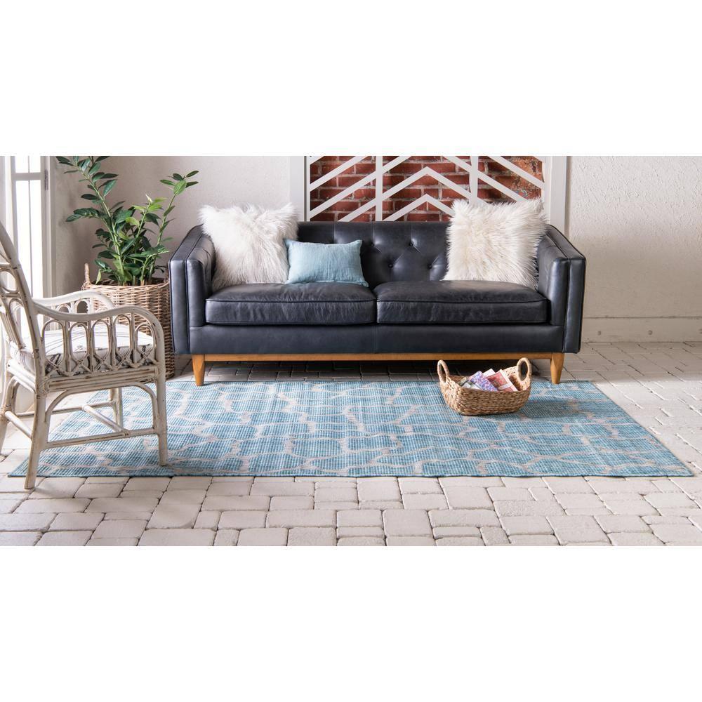 Unique Loom 7' 1 x 10' 0 Rectangle Indoor/Outdoor Safari Light Aqua Area Rug