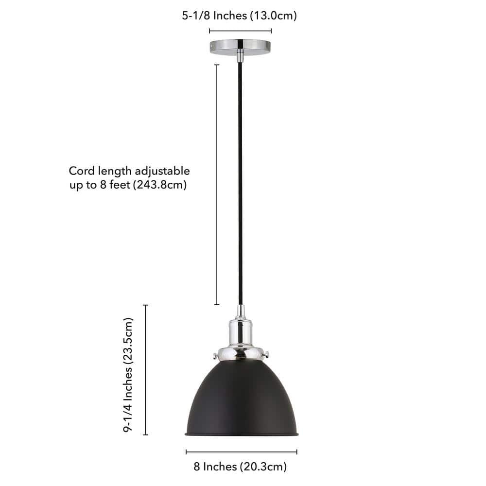 Evelyn&Zoe Madison 8" Wide Pendant with Metal shade in Blackened Bronze/Polished Nickel/Blackened Bronze