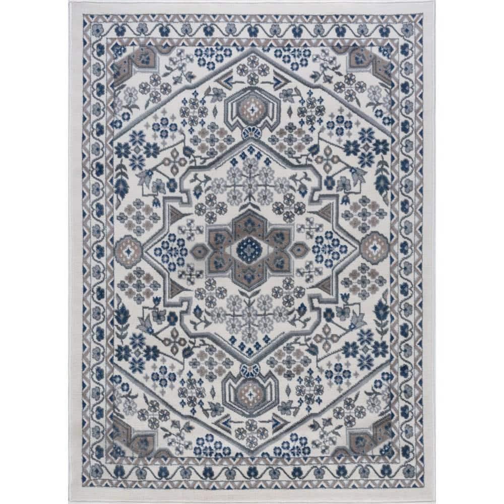 Tayse Hampton Area Rug HMP4017 Traditional Cream Petals Scrolls 5' x 7' Rectangle