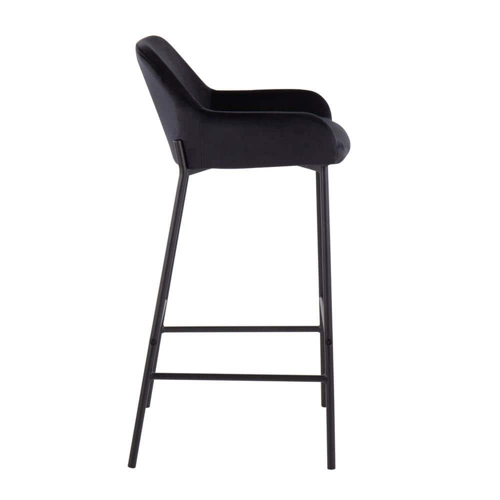 Set of 2 Daniella Metal/Velvet Barstools Black - LumiSource: Upholstered, 30" Fixed Height, Foam Padded