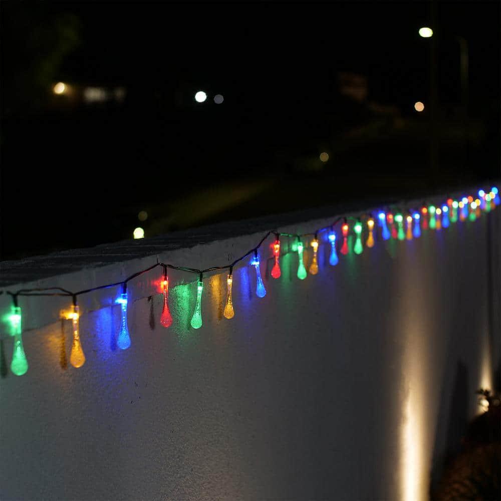 20ct Solar Powered Dual Function Teardrop Integrated LED Bulb String Lights - Black Wire - Alpine Corporation