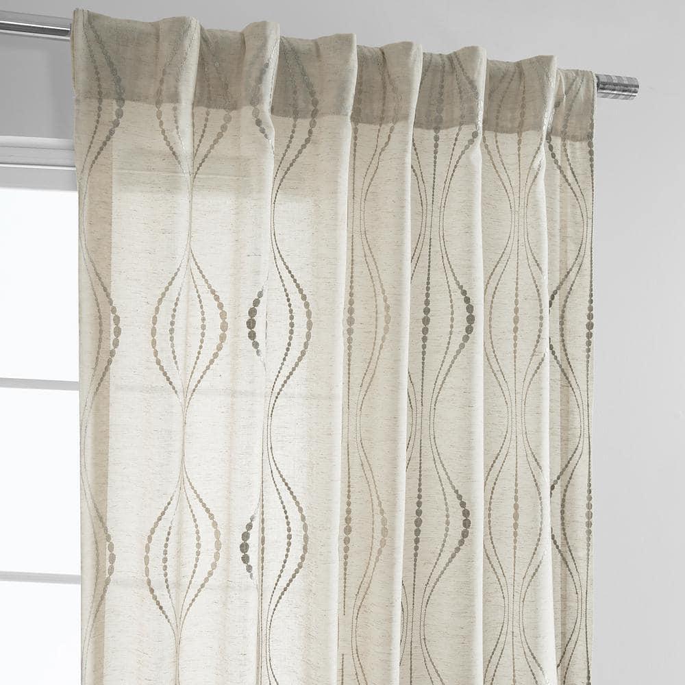 Suez Natural Embroidered Faux Linen Sheer Curtain (1 Panel), Suez Natural, 50W X 84L