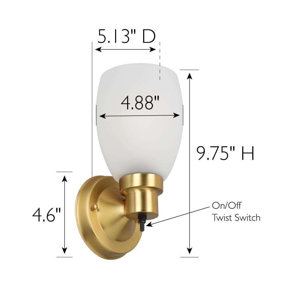 Design House 588814-SG Lydia Transitional 1-Light Indoor Wall Light Dimmable with a White Frosted Glass Shade and Twist On/Off Switch for Hallway Foyer Bathroom, Satin Gold