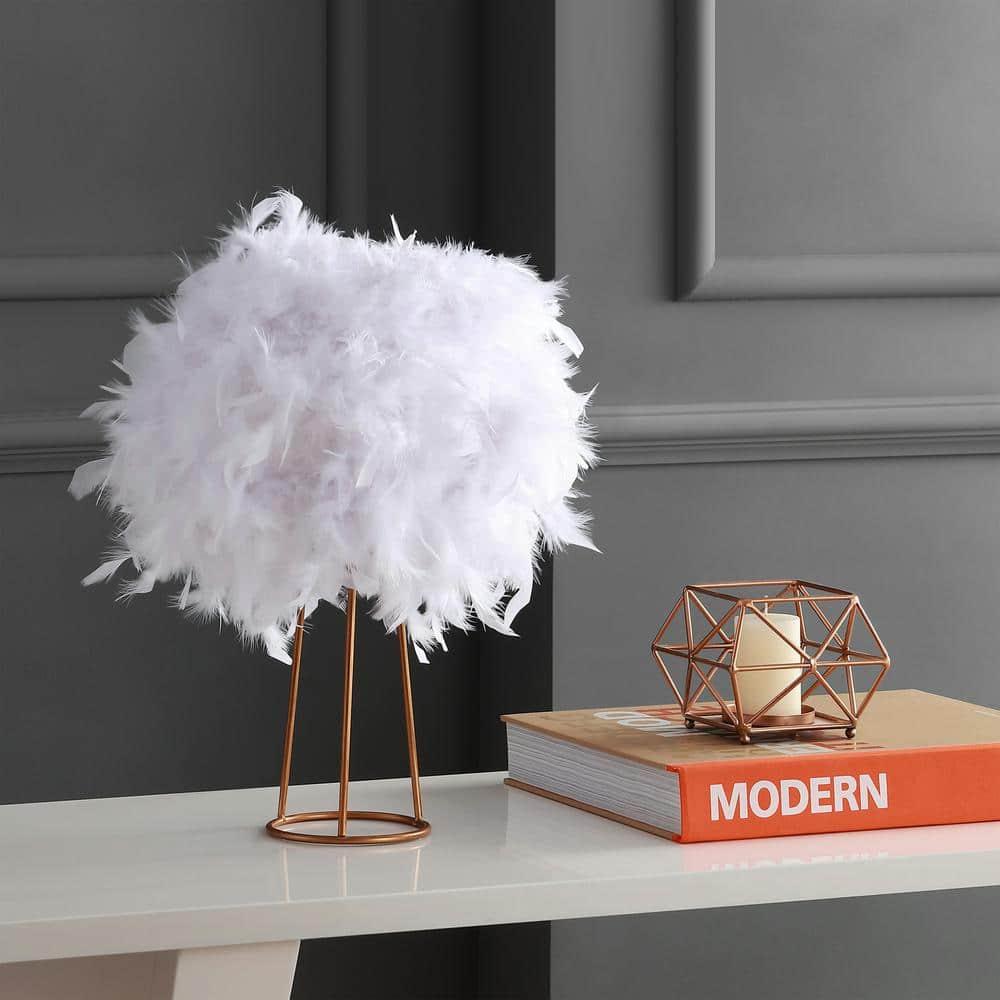 JONATHAN Y JYL9051A Stork 16" Feather Metal LED Table Lamp Contemporary Bedside Desk Nightstand Lamp for Bedroom Living Room Office College Bookcase LED Bulb Included, White/Gold