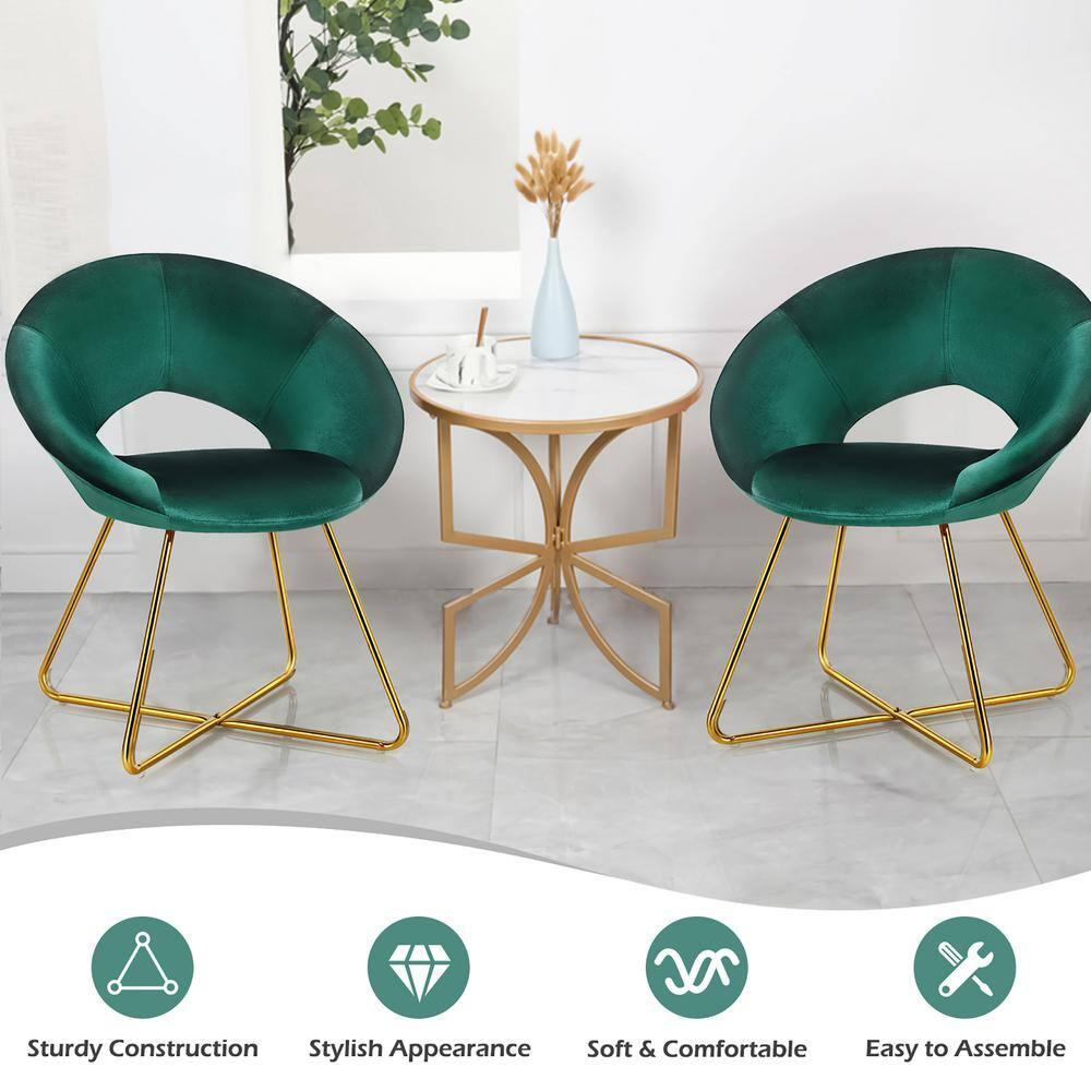 Costway Modern Velvet Accent Chair Upholstered Vanity Chair w/Golden Metal Leg Dark Green